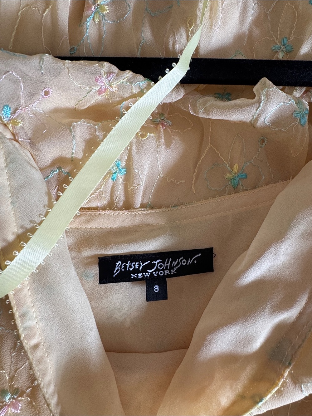Vintage Betsey Johnson Yellow Embroidered Floral Slip Dress Size 8 - Picture 6 of 6